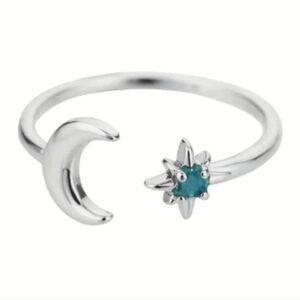 Silver and Blue Moon and Star Ring